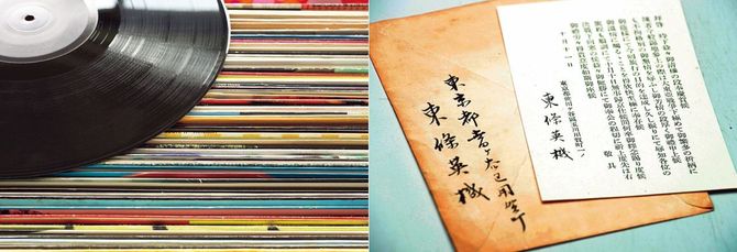 5～6年前には捨てられていたレコードは近年人気が復活（写真左）。ごくまれに歴史的な遺品に出合うこともあるという（同右）。