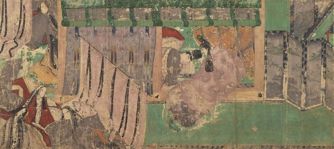 「源氏物語絵巻」柏木　病床にある柏木と夕霧との対面