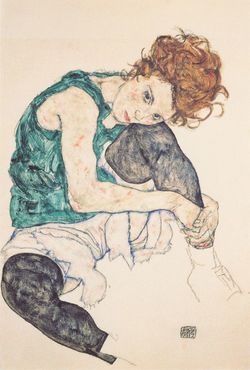 エーディトをモデルに描いた『左足を高く上げて座る女』（1917）