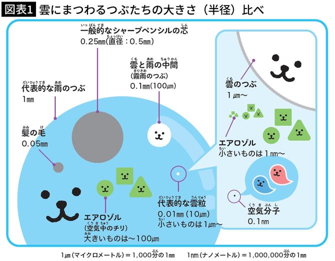 【図表1】雲にまつわるつぶたちの大きさ（半径）比べ