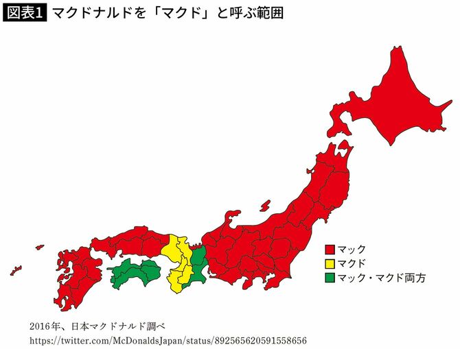 マクドナルドを「マクド」と呼ぶ範囲