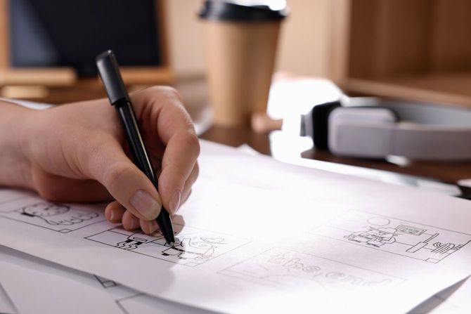 マンガ原稿のペン入れをする女性