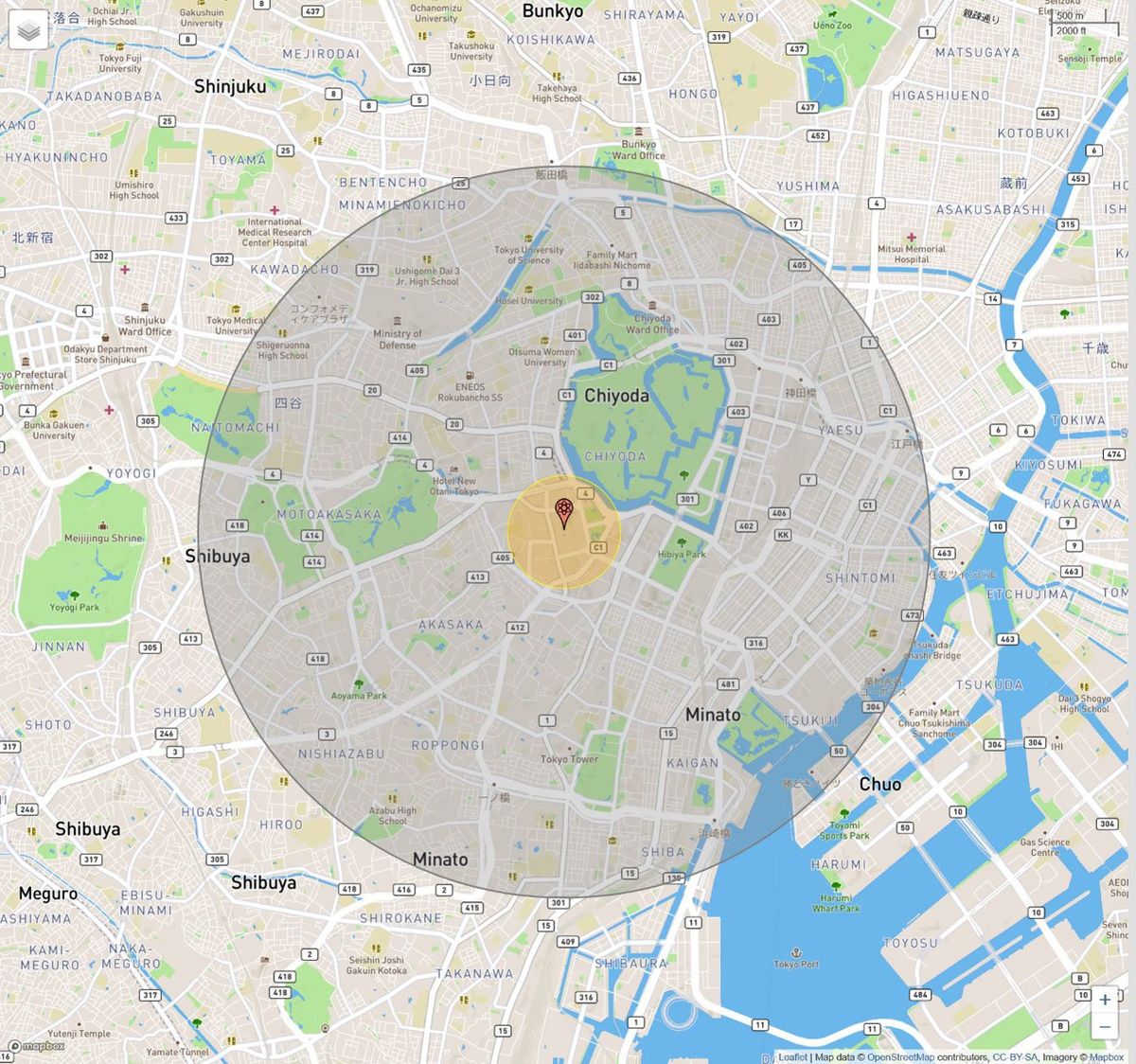 爆心地から半径3.27kmのシミュレーションマップ