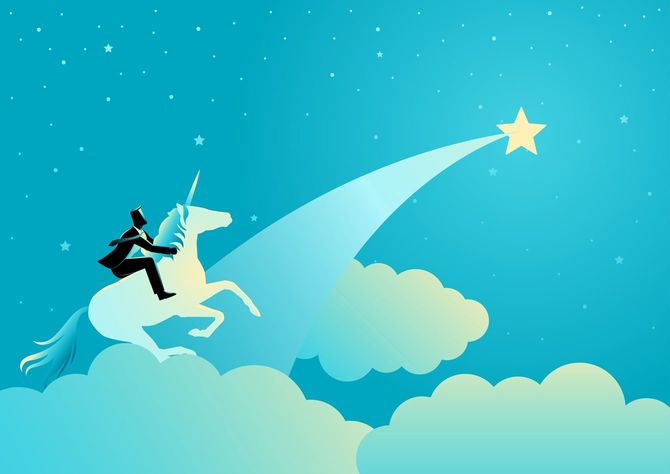 ユニコーンに乗るビジネスマン