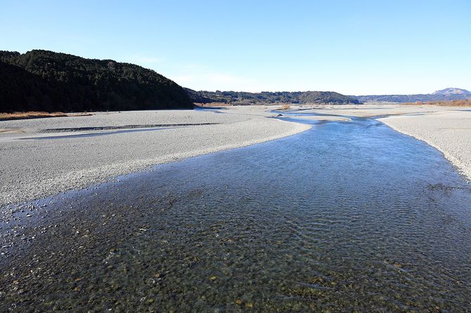 大井川、静岡県の蓬莱橋からの眺め、日本