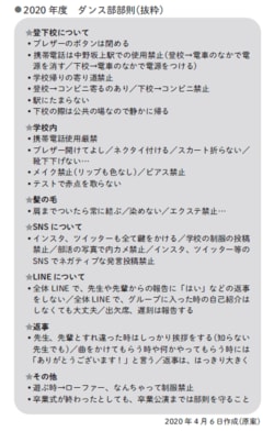 2020年度のダンス部部則（画像提供=宝仙学園中学校・高等学校）