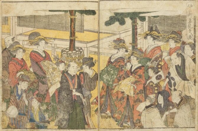 十返舎一九著、喜多川歌麿画『青楼絵抄年中行事』上之巻（版元：上総屋忠助）1804年。