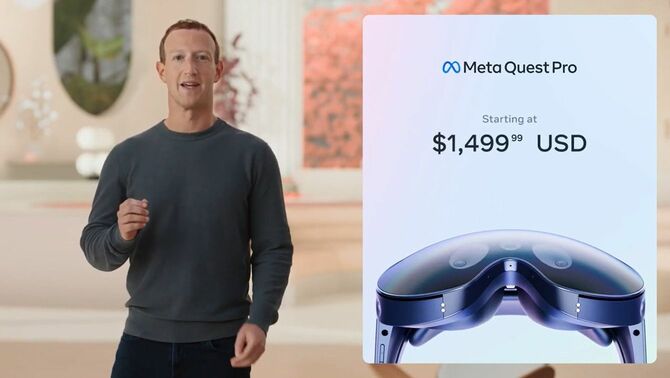新たな仮想現実（VR）端末を発表する米メタのマーク・ザッカーバーグ最高経営責任者（CEO）［ユーチューブで公開した動画より］