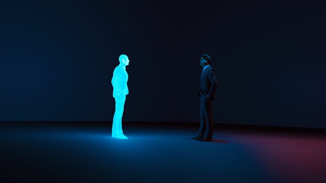 男とホログラムで作られた自分自身のデジタルアバター