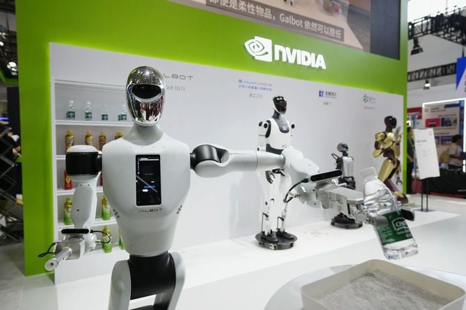 「中国国際供給網促進博覧会」に出展した米半導体大手エヌビディアのブース＝2025年7月16日、北京