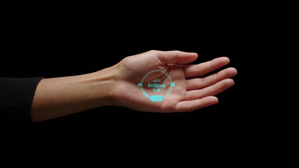 レーザープロジェクターで手のひらに情報を投影できる。