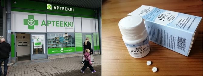 薬局で購入することができる安定ヨウ素剤。陳列棚には置いておらず、薬剤師に注意点を指導してもらいながら受け取る。一般市民が購入、保持するのは自由だが、服用は行政の指示に従う