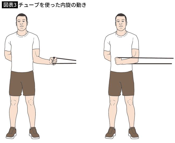 【図表3】チューブを使った内旋の動き