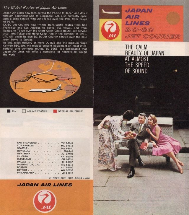 DC-8のファーストクラスのサービスを紹介するパンフレット（1960年発行）。