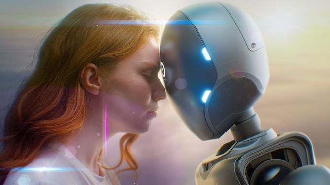 ロボットと額を突き合わせる女の子
