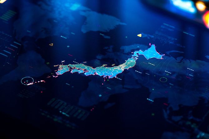 デジタルディスプレイ上の日本地図