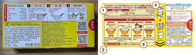 中国と日本のバーモンドカレーのパッケージ裏面
