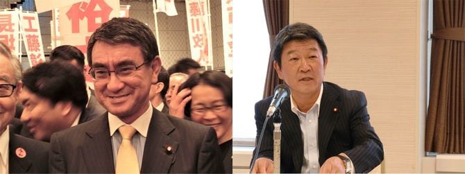 (左)前防衛相の河野太郎氏。(右)茂木敏充外相。