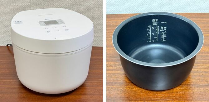 アイリスオーヤマ「IHジャー炊飯器 5.5合 RC-ILA50」（直販価格1万4800円）。IH加熱方式採用の低価格モデル。ボディカラーは5色から選べる