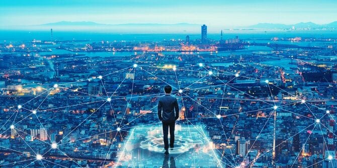 将来のネットワーク都市のビジネスマン