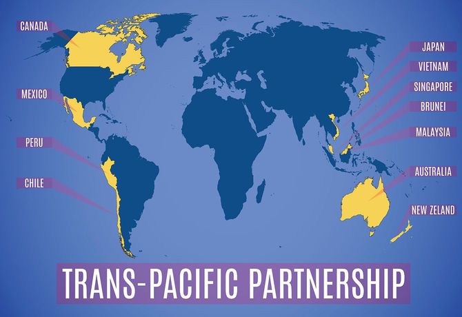 米国(TPP)後の新しい環太平洋パートナーシップの地図