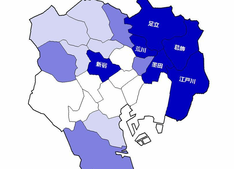 TOKYO虫歯率マップ　東部「真っ黒」都心部「真っ白」