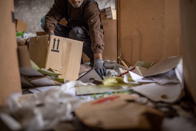 ゴミを分別する高齢者