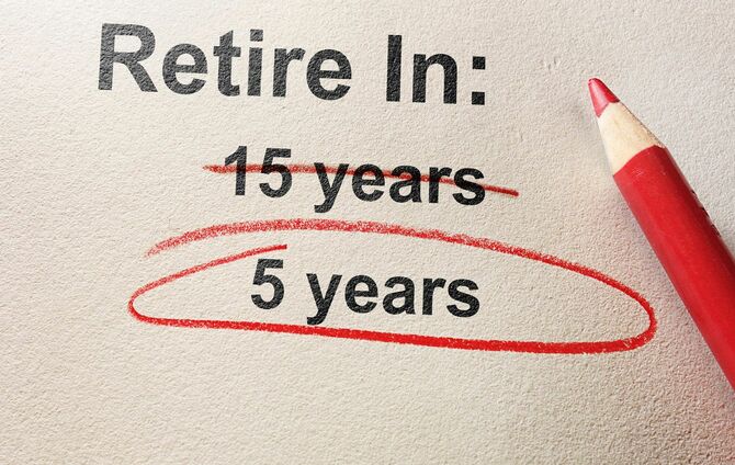 早期退職：15年に取り消し線で、5年に丸