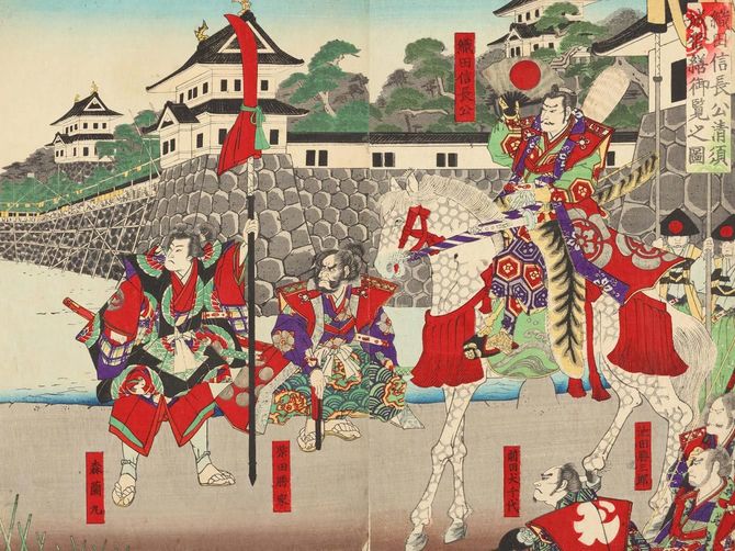 歌川芳藤作「織田信長公清洲城修繕御覧之図」（部分）