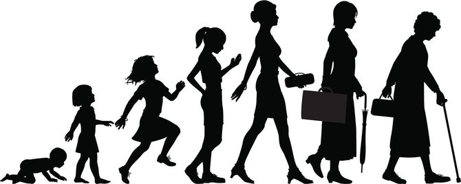 赤ちゃんから老人まで、女性の一生のイラスト