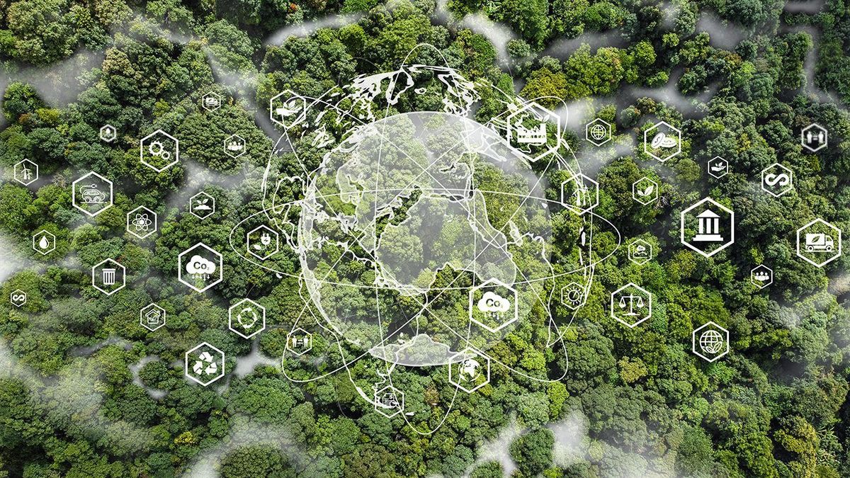 ESG、ゼロカーボンエミッション環境技術コンセプト持続可能な開発目標グリーンシーズンの道路のトップビュー環境とビジネスの成長を一緒に持続可能な資源