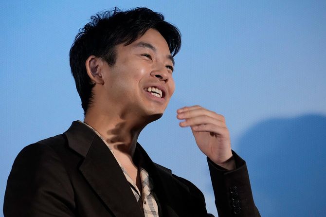 全編をiPhone16Proで撮影した短編映画「ラストシーン」の試写会に登壇した仲野太賀さん(2025年5月9日、東京都港区のTOHOシネマズ六本木)