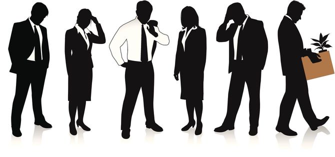 失業中のビジネスの人々のシルエット