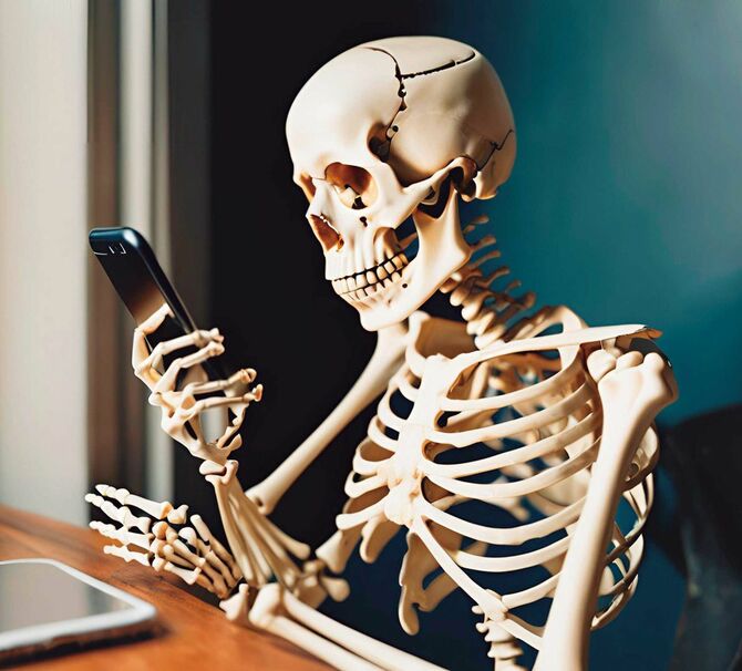 スマホ依存症のガイコツ