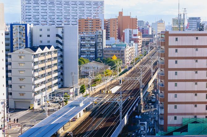 大阪市・鉄道駅の空撮図