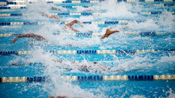 プールを泳ぐ競泳選手たち