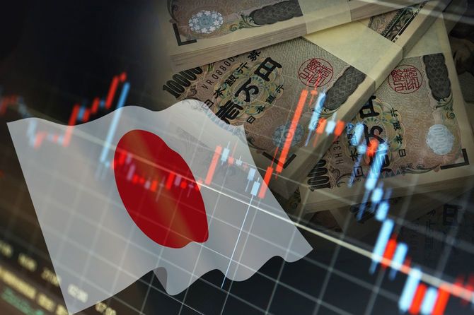 日本国旗と1万円札