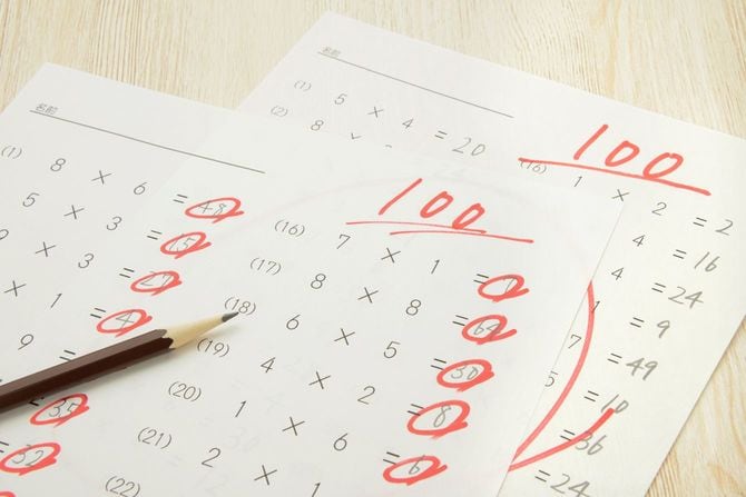 100点満点の算数のテストの回答用紙