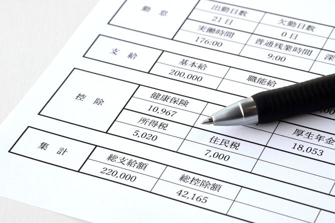 給与明細とペン
