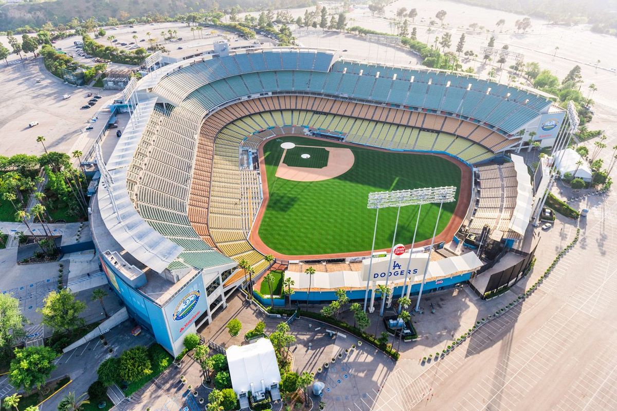 ロサンゼルスドジャースタジアムの空撮写真