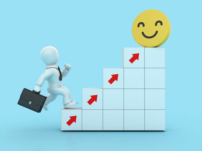 ブロックの階段とスマイリーの絵文字