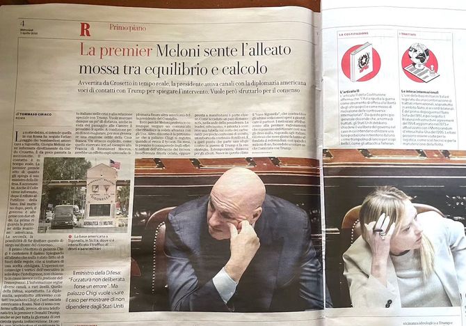 「メローニ首相　バランスと駆け引きの間で同盟の揺れを感じている」と報じるイタリア最大の発行部数を誇る全国紙「 La Repubblica」2026年4月1日