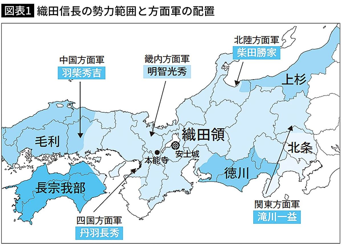 【図表1】織田信長の勢力範囲と方面軍の配置