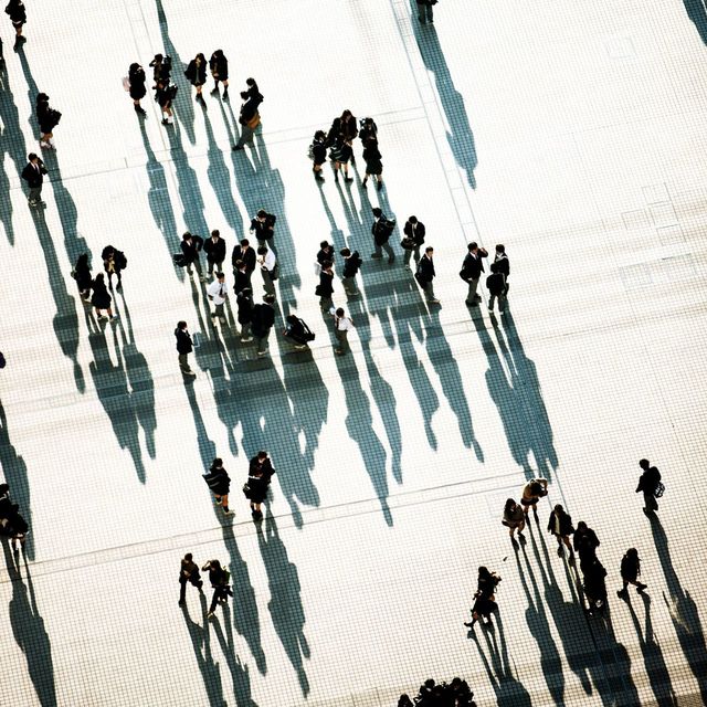 影が長くなる時間帯の学生たち