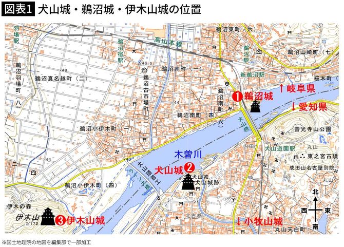 【図表1】犬山城・鵜沼城・伊木山城の位置