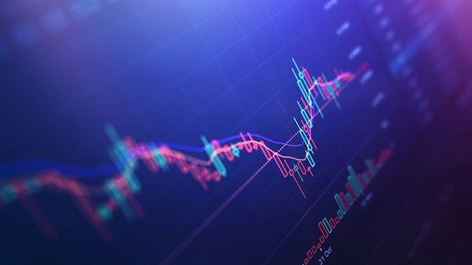 ディスプレーに移る財務チャート