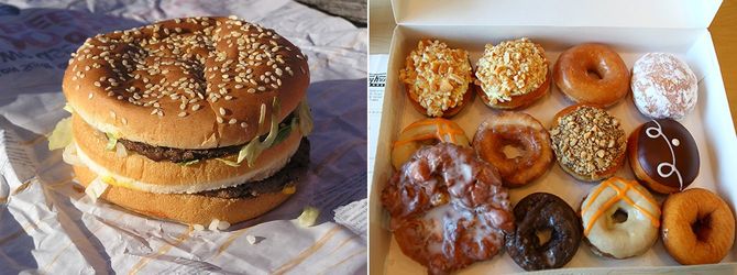 【左】ビッグマック、【右】クリスピー・クリーム・ドーナツ