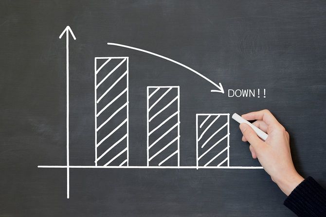 黒板に溺れる下向きのグラフ