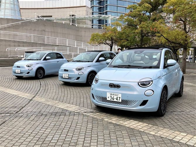 フィアットの「500eOPEN/チンクエチェントイーオープン」は42.0kWhのリチウムイオンバッテリーを搭載し、WLTC値で335km走る。試乗車の車両重量は1360kg