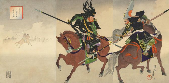 楊洲周延 作「小牧役 加藤清正 本多忠勝」